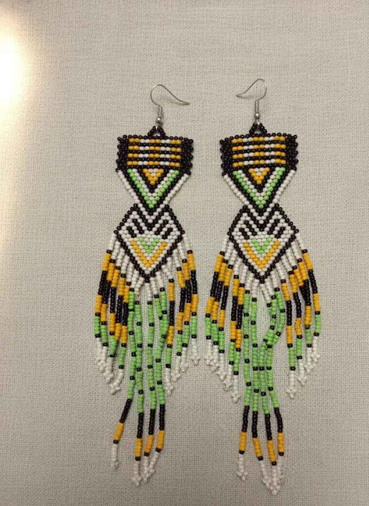 Green and Brown Sunset Path Beaded Earrings