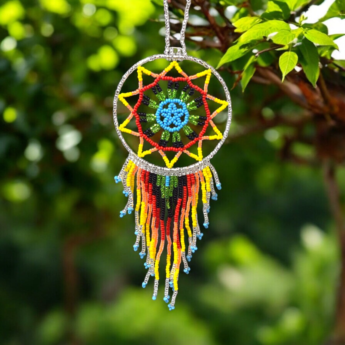 Silver and Yellow Celestial Beaded Handmade Dreamcatcher