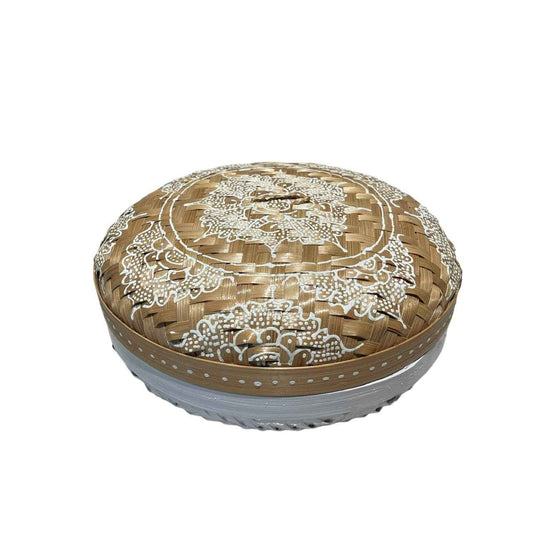 White Round Henna Rattan Box