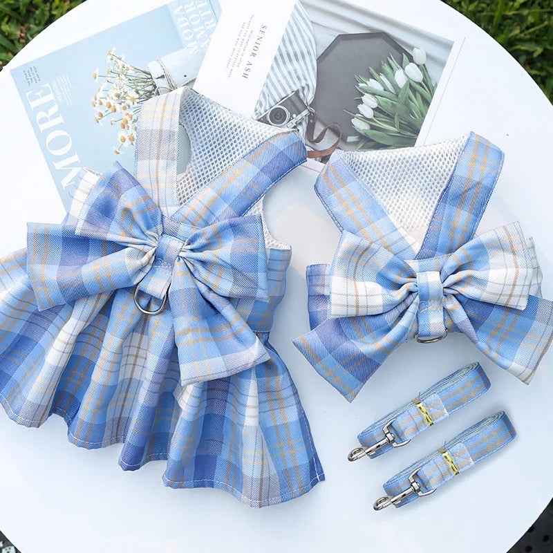 Dolores Bow Dog Dress Harness and Leash Set | Dog Walking Set