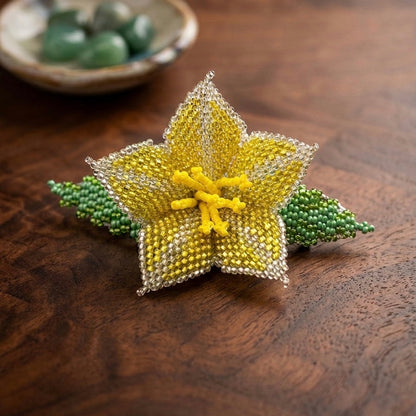 Yellow Ember Bloom Beaded Hair Barrette