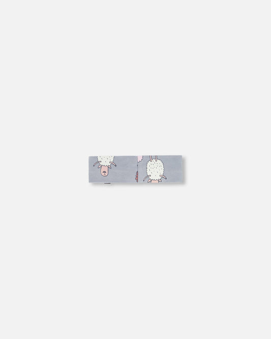 Printed Organic Cotton Headband Blue Grey Sheep