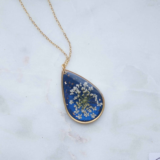 Collier céleste - fleurs de carottes - goutte 20mm