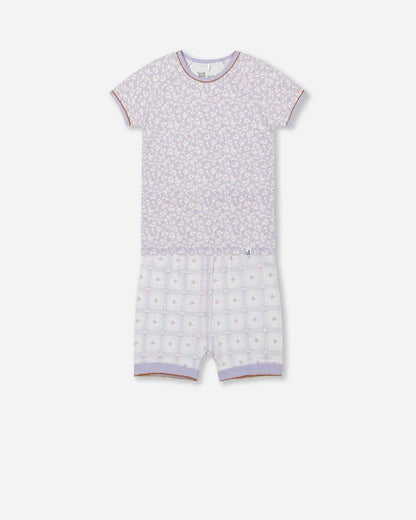 Organic Cotton Two Piece Pajama Set Lilac Printed Little Flowers