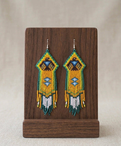 Beaded thunder eagle  earrings ( Green )