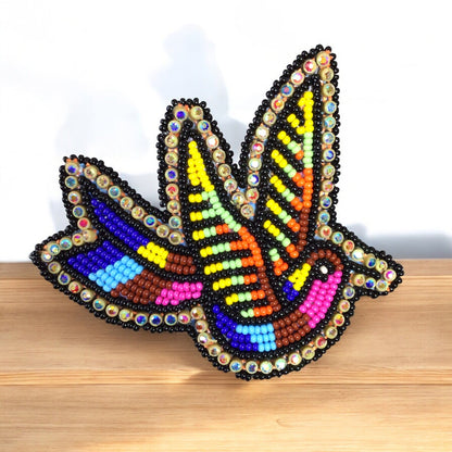Blue and Pink Beaded Hummingbird Barrette