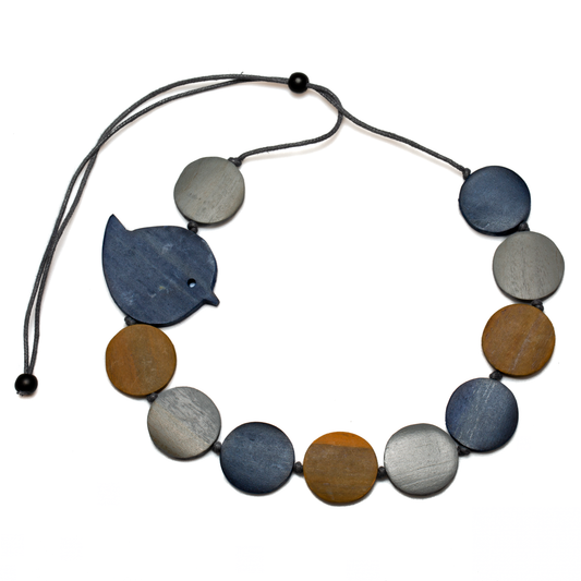 Fat Bird On Wooden Disc Necklace