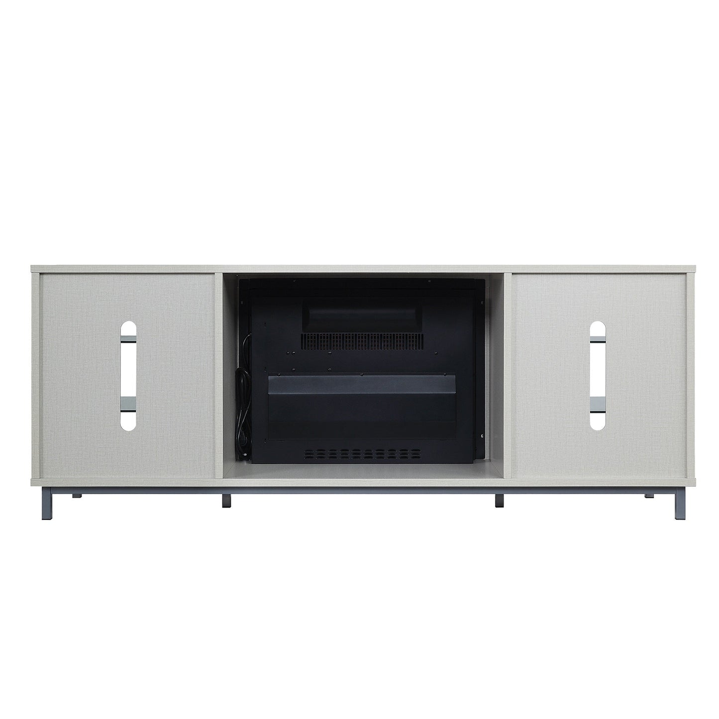 Feuriger 60" TV-Ständer/Kamin mit Glasablagen – Beiger Hochglanz