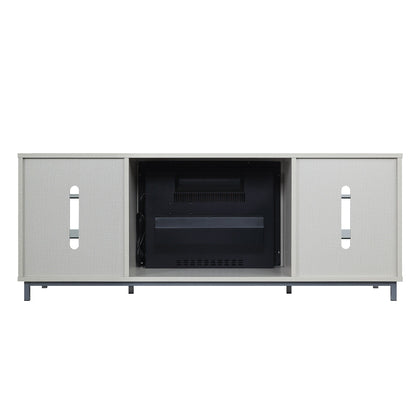 Feuriger 60" TV-Ständer/Kamin mit Glasablagen – Beiger Hochglanz