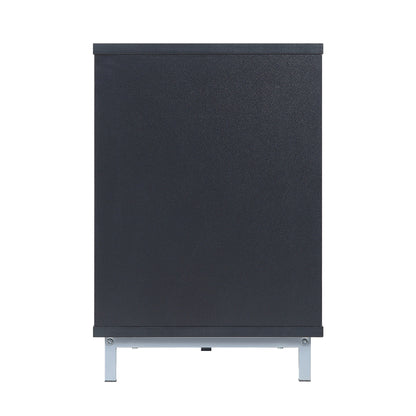 Firey 60" TV-Schrank/Kamin mit Glasablagen – Schwarz Hochglanz