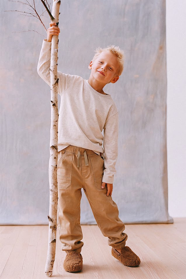 Stretch Canvas Jogger Pants Beige