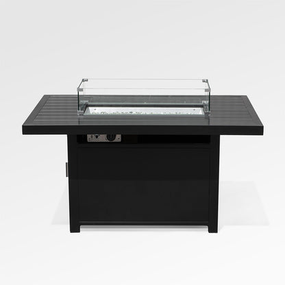 Outdoor Black Aluminium Rechteck Feuerstelle Tisch mit Windschutz und Abdeckung