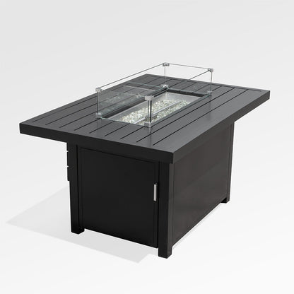 Outdoor Black Aluminium Rechteck Feuerstelle Tisch mit Windschutz und Abdeckung