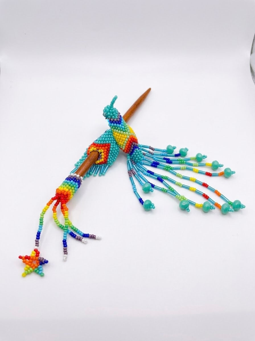 Turquoise Hummingbird Beaded Hair Stick