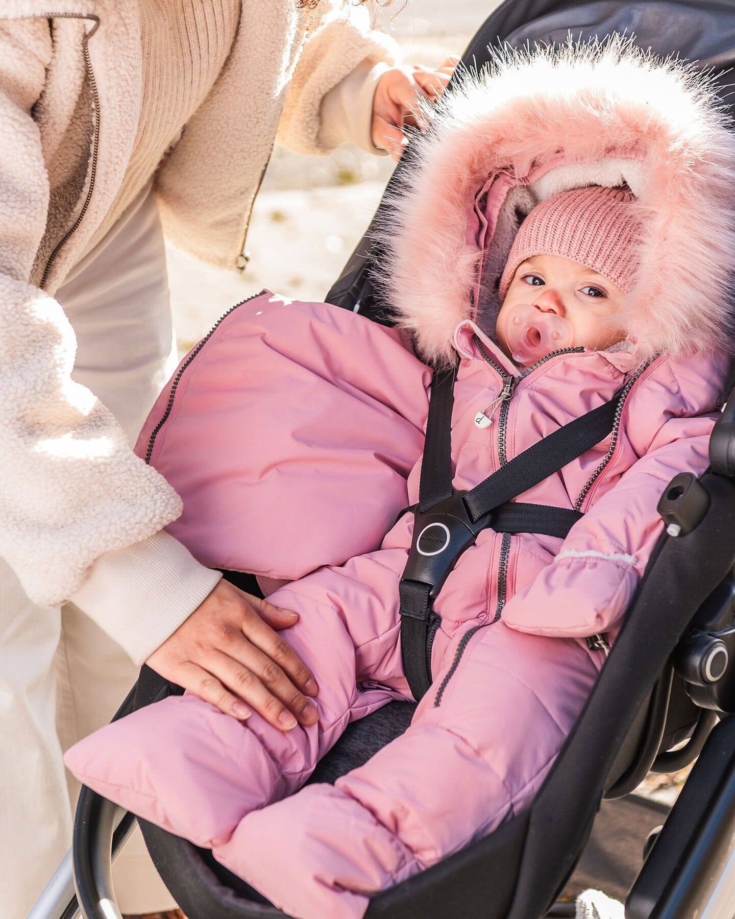 One-Piece Baby Snug Snowsuit Designed For Car Seat Pink Mini Flowers