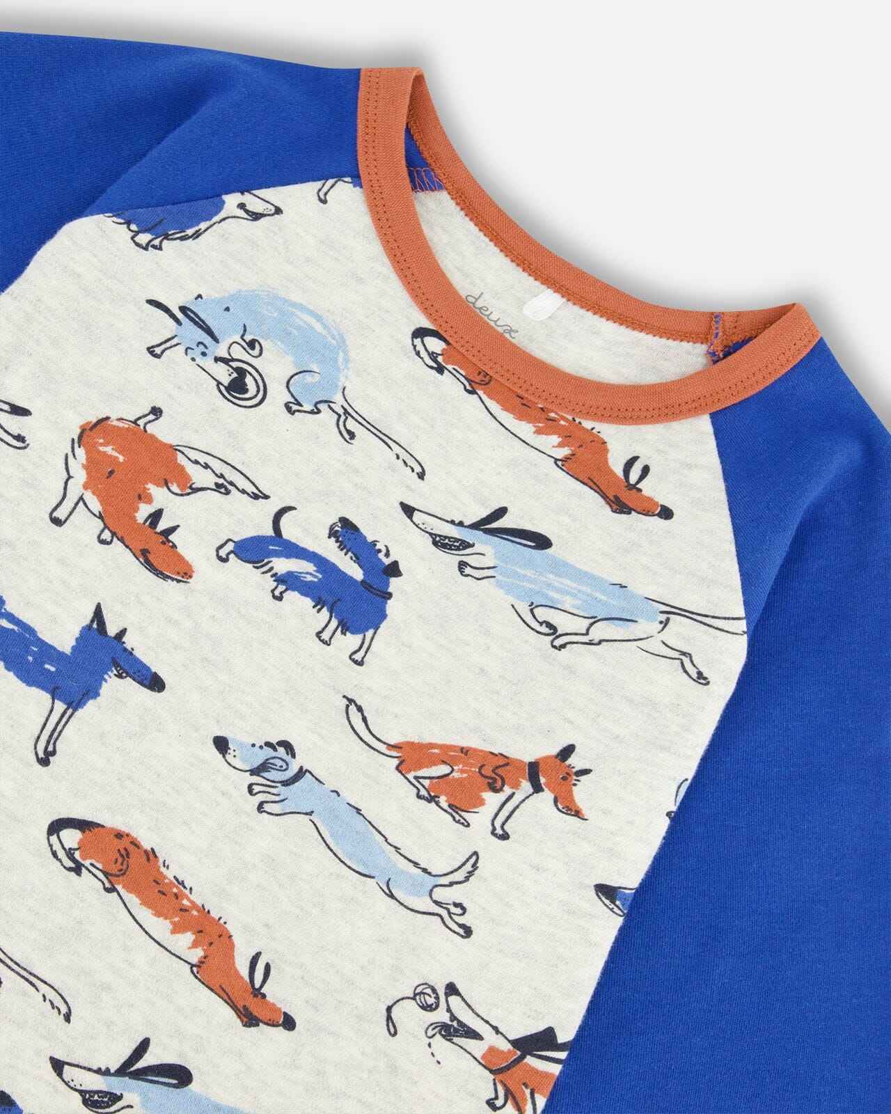 Organic Cotton Two Piece Pajama Set Blue And Orange Stripe