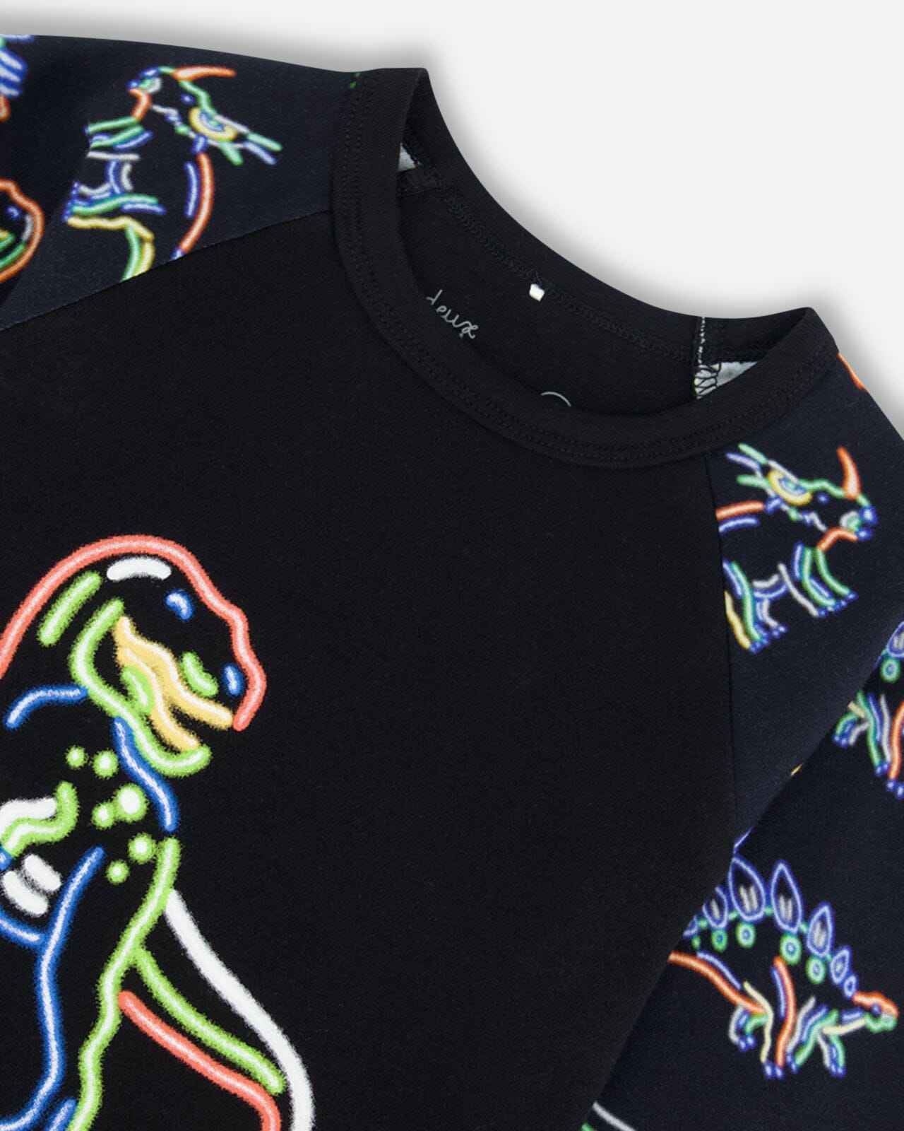 Organic Cotton Two Piece Pajama Set Black Printed Neon Dino