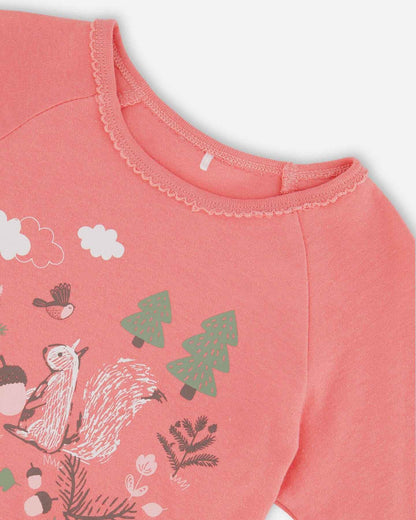 Organic Cotton Two Piece Pajama Set Beige Mix Printed Squirrel