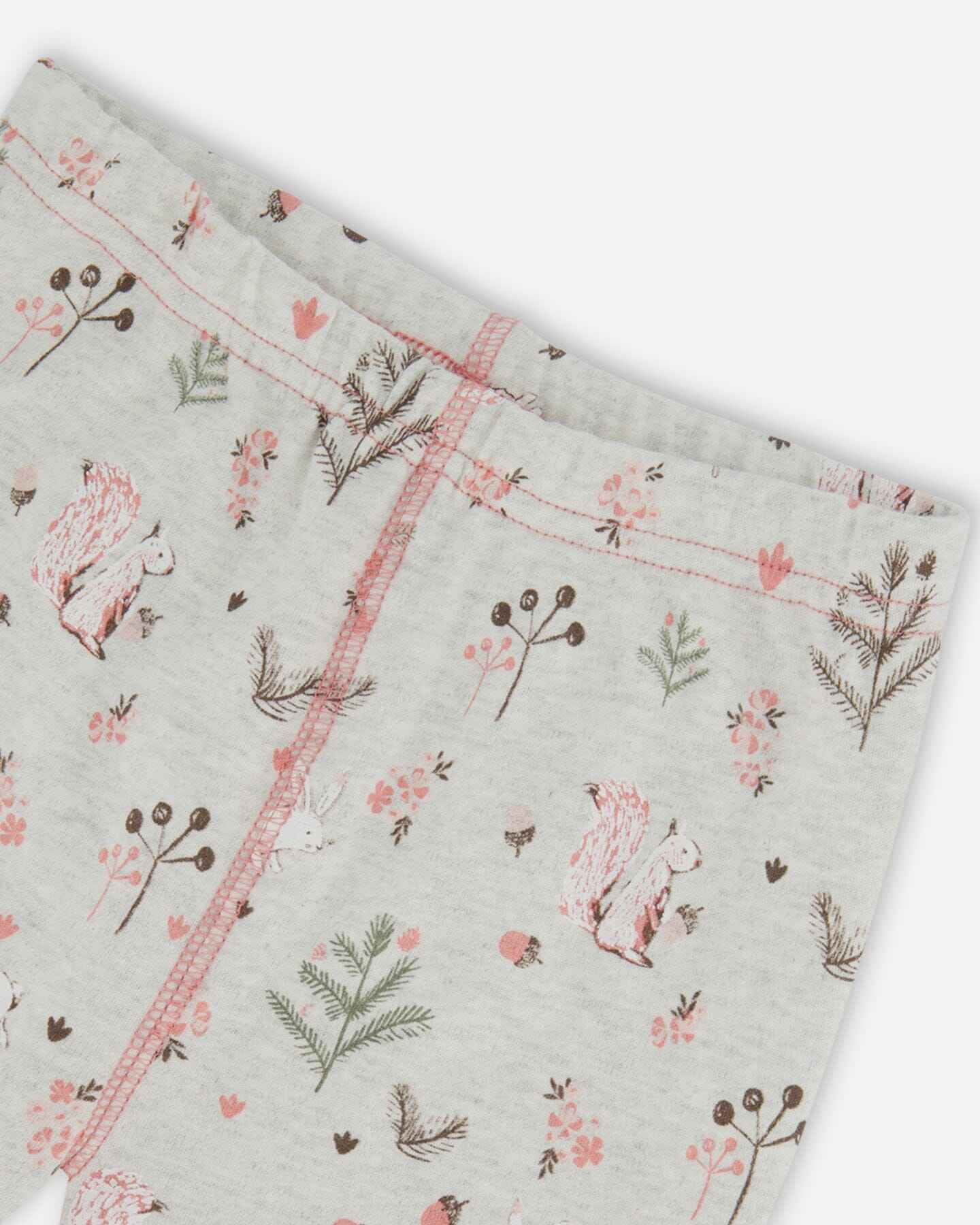 Organic Cotton Two Piece Pajama Set Beige Mix Printed Squirrel