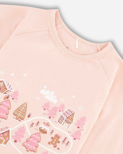 Organic Cotton Two Piece Pajama Set Pink Christmas Cookies