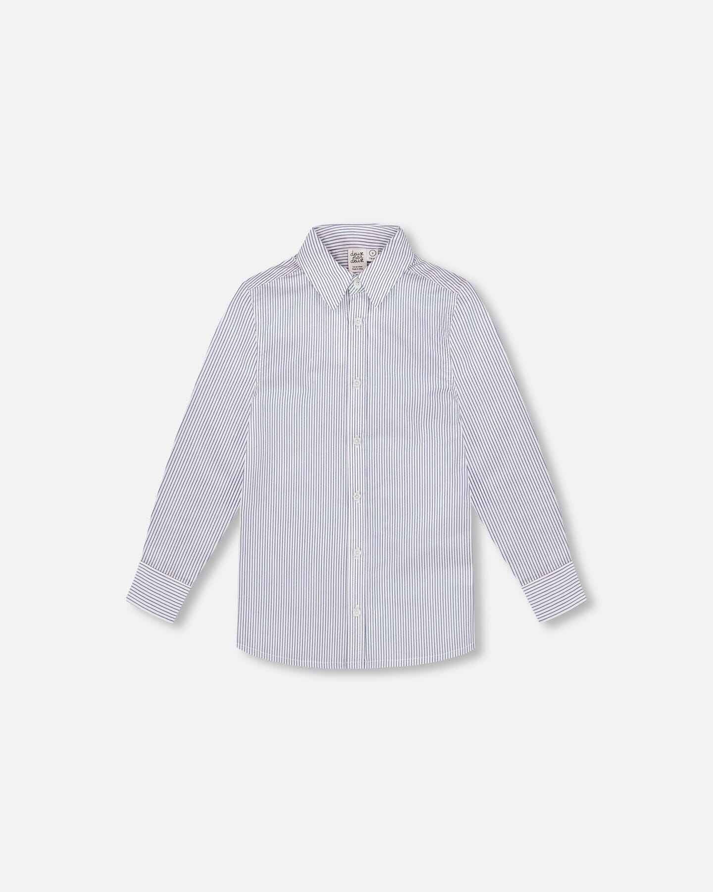 Long Sleeve Button Down Shirt Navy Blue Stripes