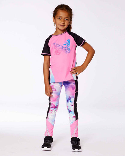 Printed Short Sleeve Athletic Top Pink With Butterflies