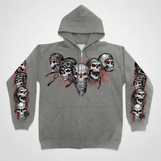 Men's Five Skull Zip Up Hoodie