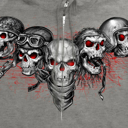 Men's Five Skull Zip Up Hoodie