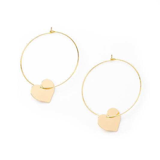 Heart On Hoop Earring In Gold Plate