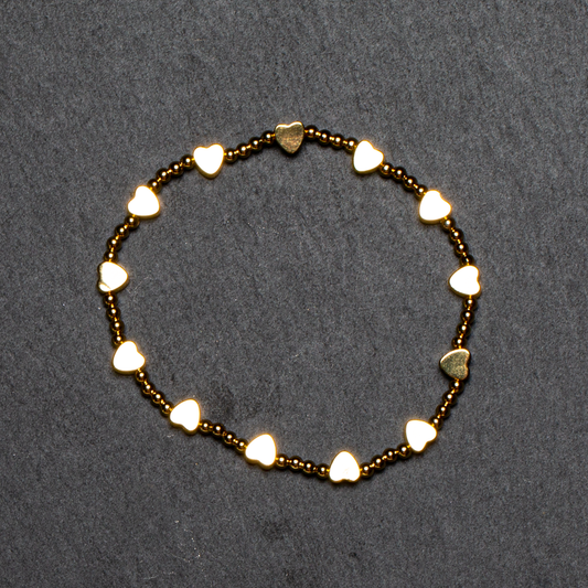 Elasticated Heart Bracelet In Gold Plate