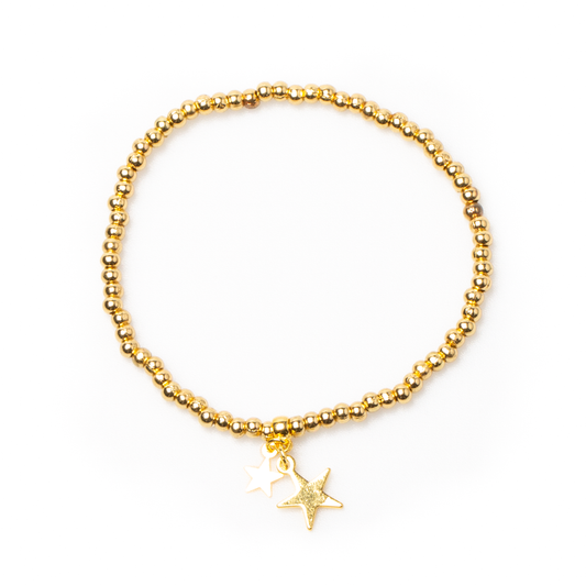 Elasticated Star Charm Bracelet In Gold Plate