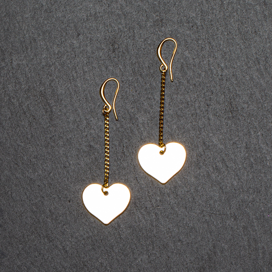 Drop Chain Heart Earring In Gold Plate