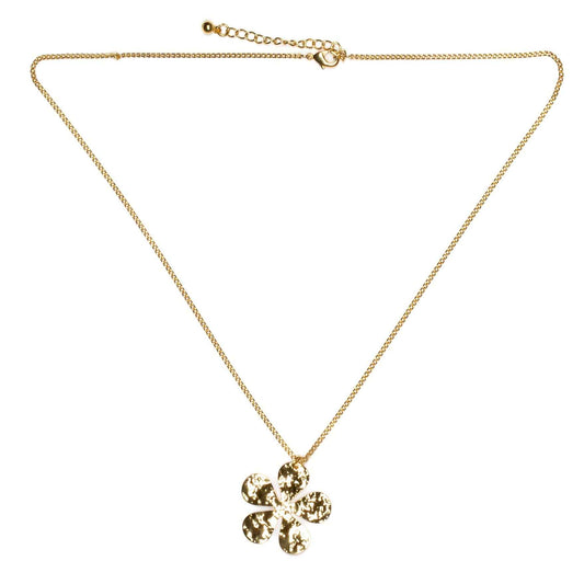 Hammered Flower Pendant On Chain - Gold Plate