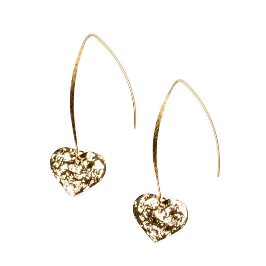 Hammered Heart Drop Earring - Gold Plate