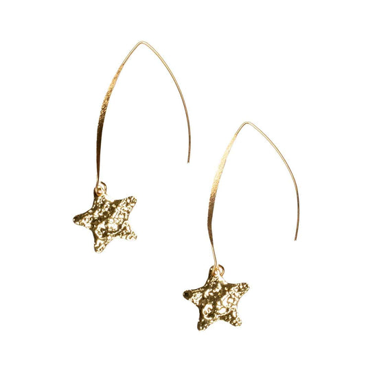 Hammered Star Drop Earring - Gold Plate