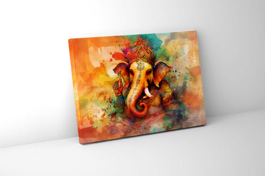 Wandkunst-Ganesh-Leinwand-Indische Kunst-Spirituelle Wanddekoration