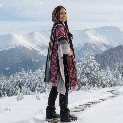Red black Soft Handmade Wool Ponchos