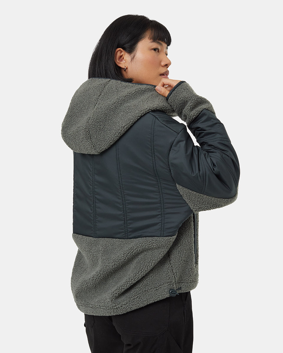 Recycelter Bouclé-Hoodie mit durchgehendem Druckknopfverschluss