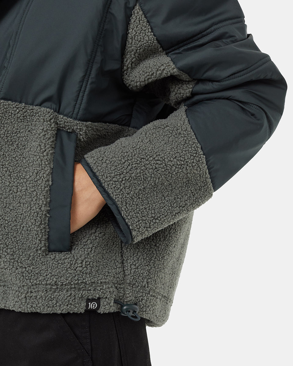 Recycelter Bouclé-Hoodie mit durchgehendem Druckknopfverschluss
