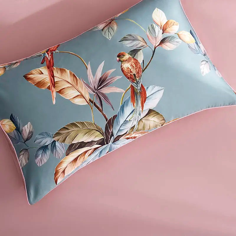 Eden 600 TC Floral-Bettwäsche-Set aus Baumwolle – Grau/Blush