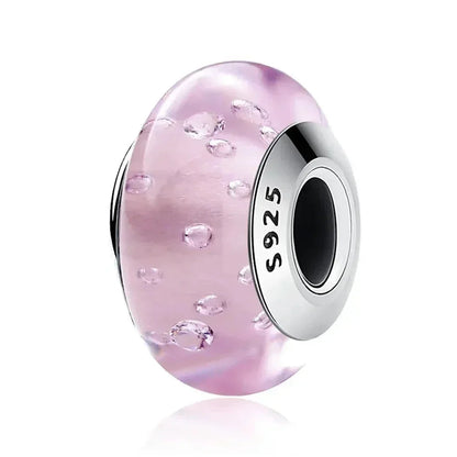 925 Sterling Silver Pink Flower Murano Glass Beads - Diy Bracelet Charms For A Festive Touch (Scz001)