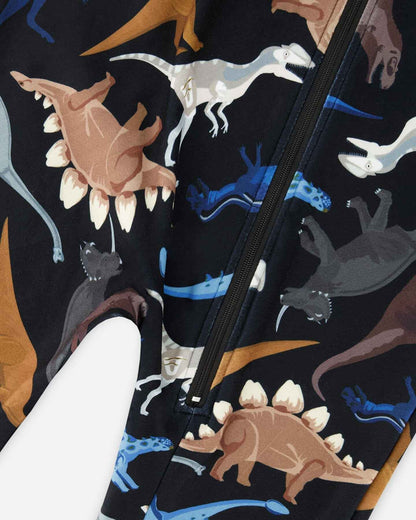One-Piece Thermal Underwear Black Dinosaur Print