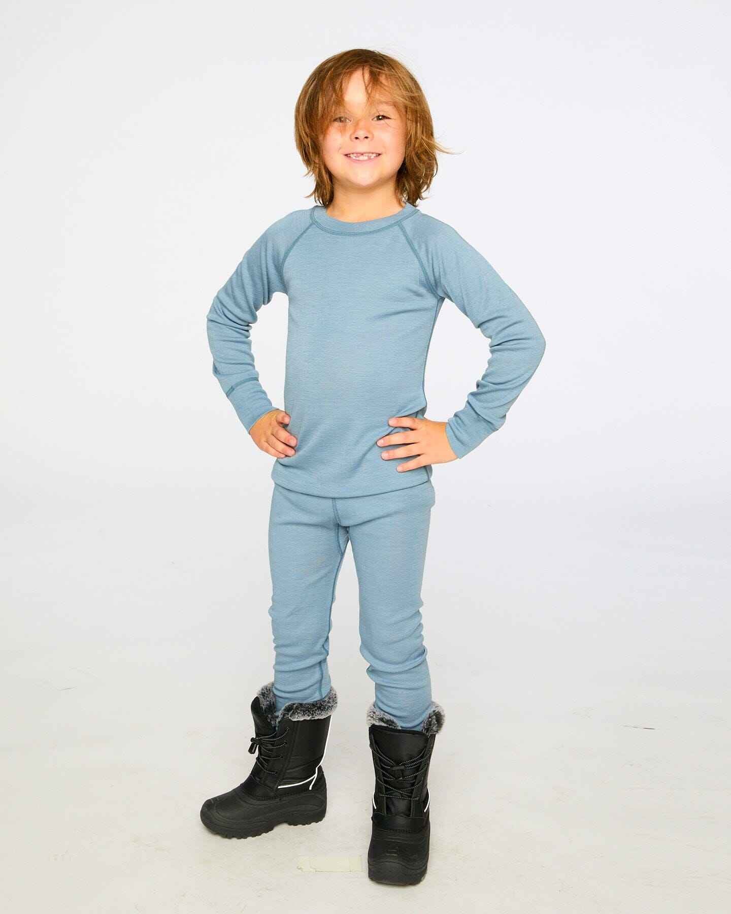 Merino Wool Base Layer Set Blue Gray