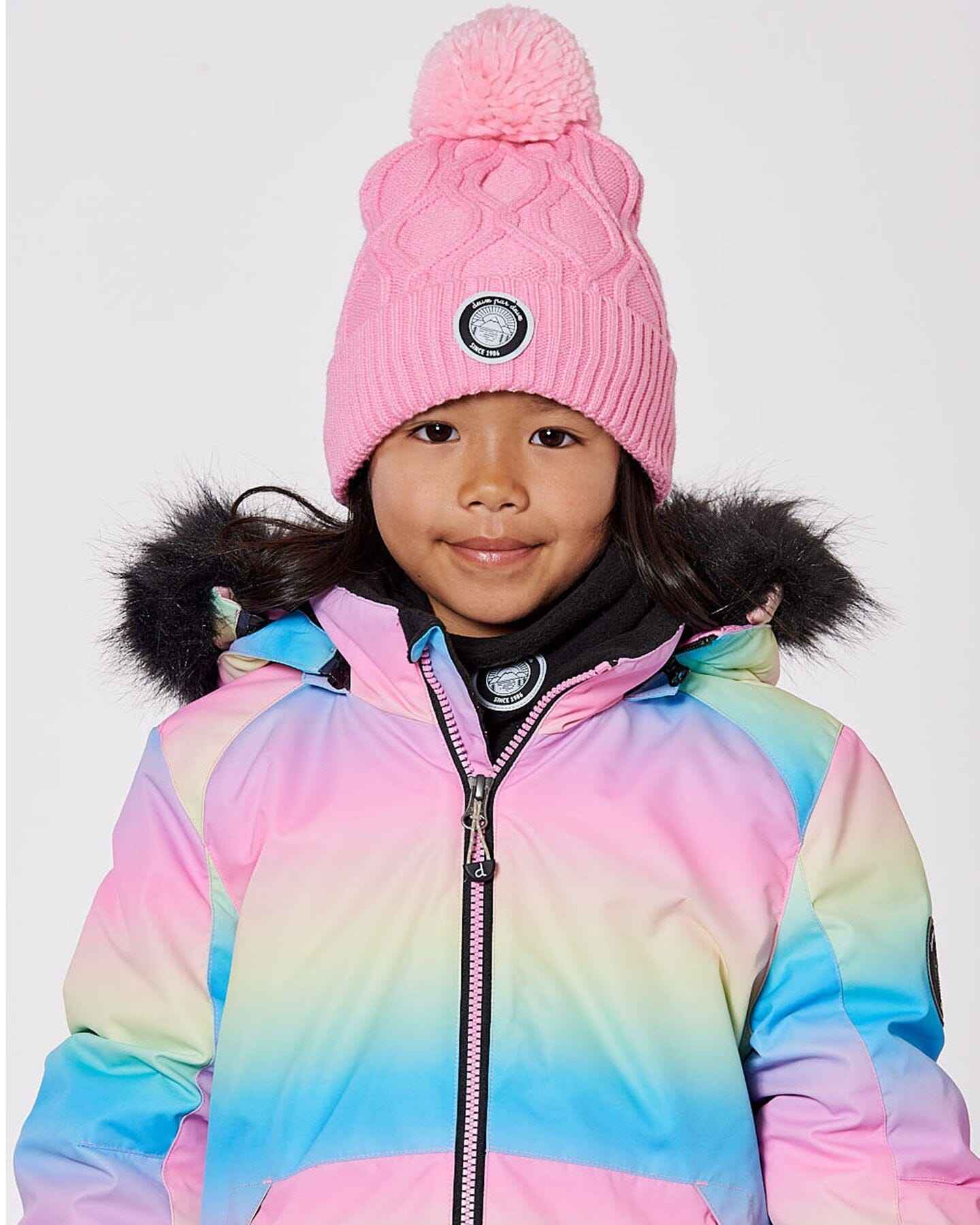 Lined Knit Pompom Hat Pink