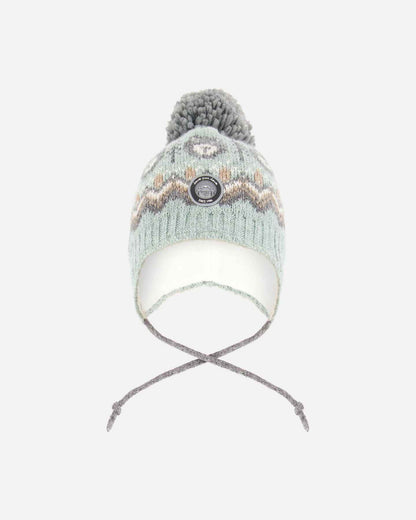 Lined Peruvian Knit Pompom Hat Gray And Sage