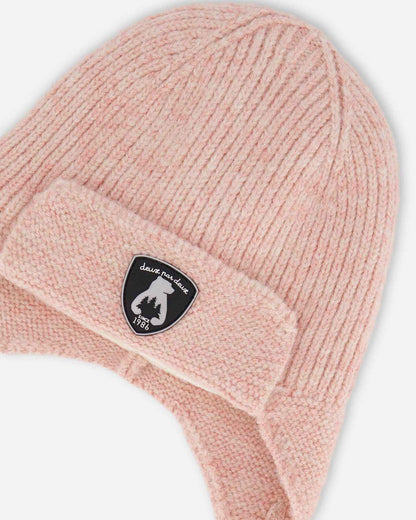 Lined Baby Knit Hat With Ears And Strings Dusty Pink