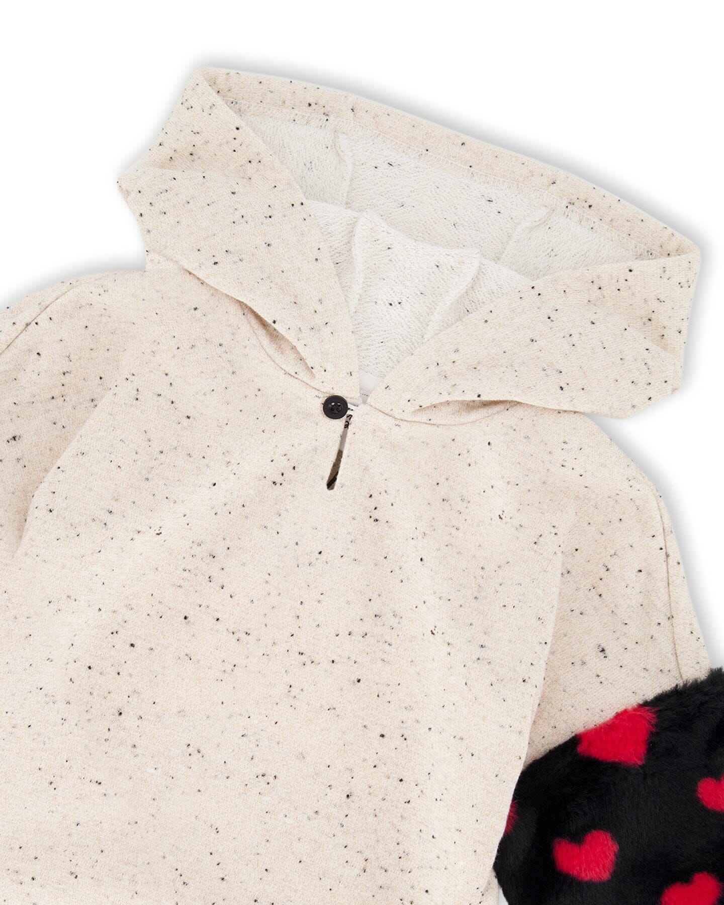 Hooded Glittering French Terry Dress Beige With Heart Bag