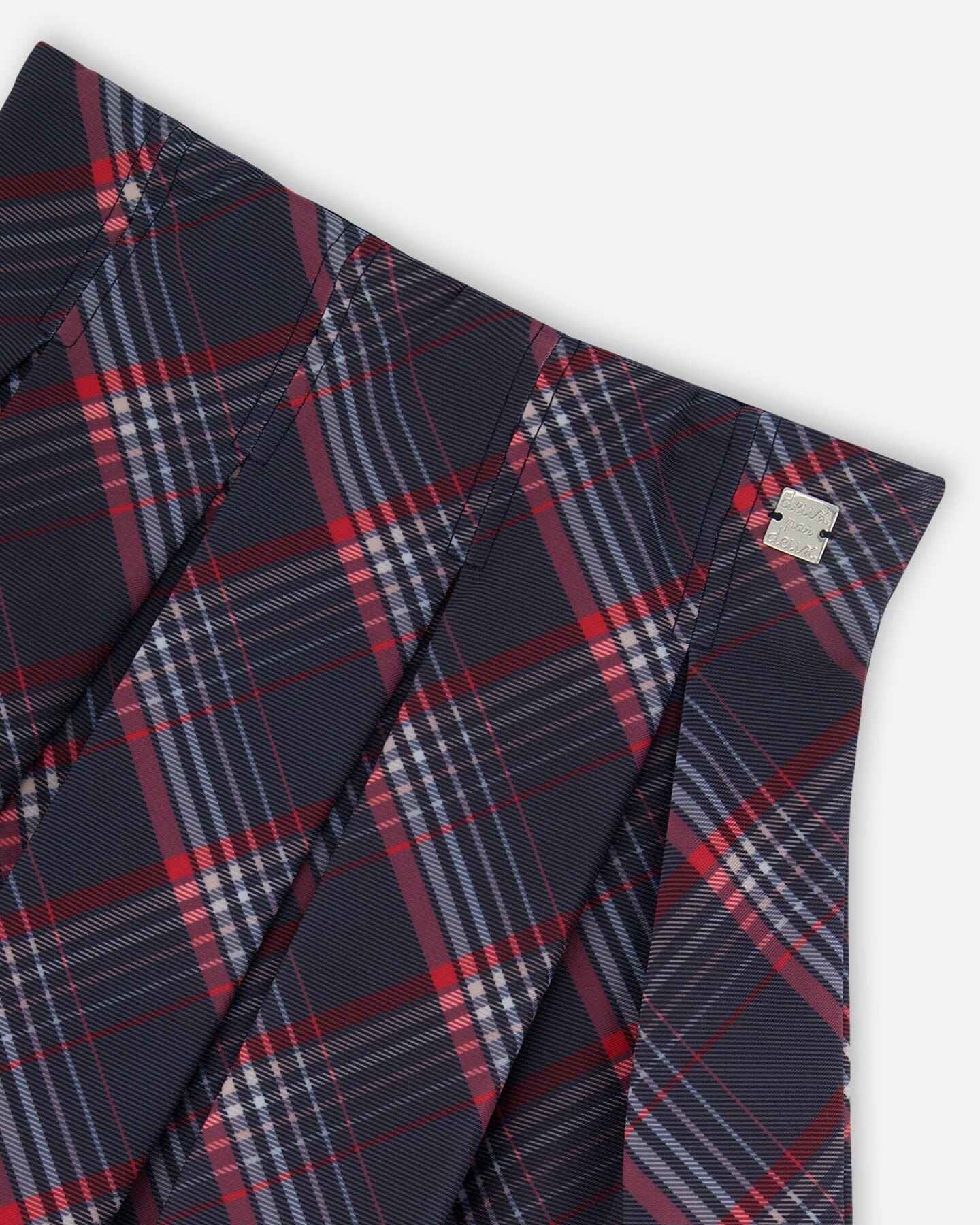 Pleated Milano Skirt Red And Navy Plaid