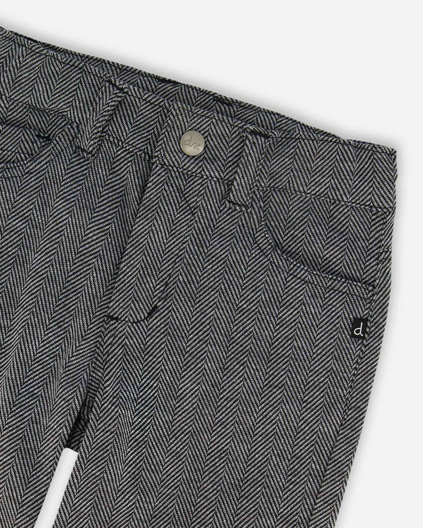 Stretch Jacquard Pants Grey Herringbone