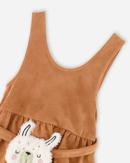 Stretch Suede Effect Jumper Light Pecan Brown With Llama Bag